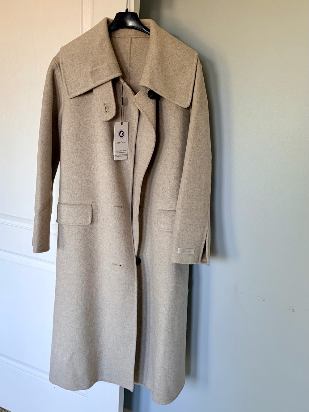 Wool-Blend Long Coat in Beige - Women's Classic Overcoat